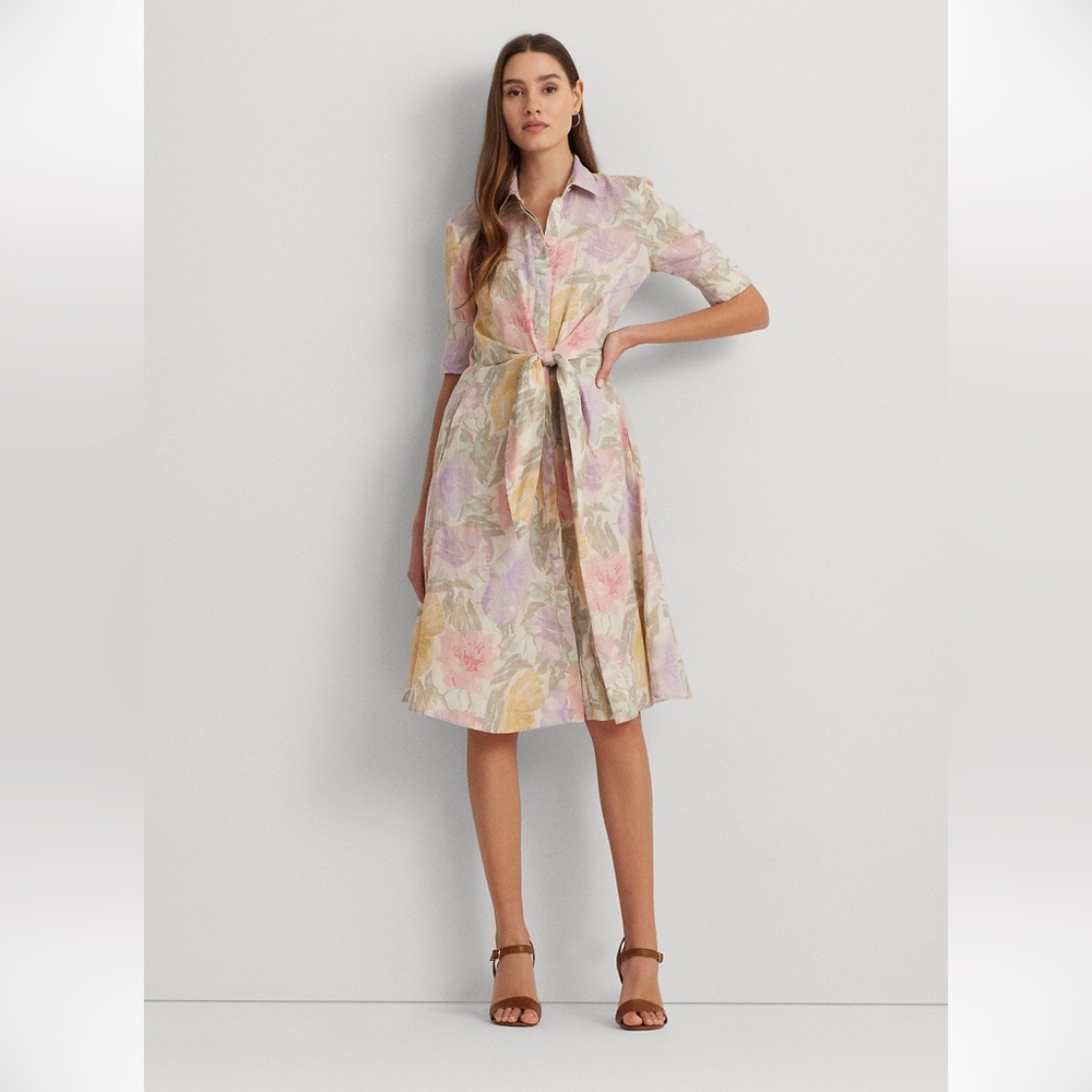 🌸NWT🌸 Lauren Floral Tie Front Linen Shirtdress